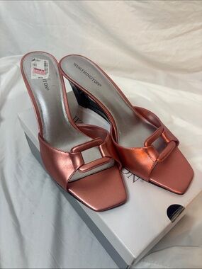 Worthington Metallic Rose Copper Open-Toe Slide Mules